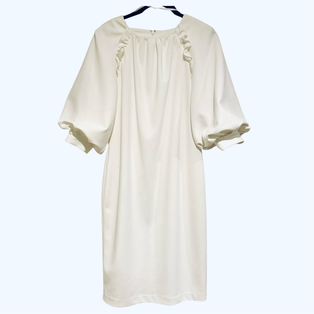 Calvin Klein Women's 3/4 Puff Sleeve Scuba Knit Sheath Dress Cream White Size 4
